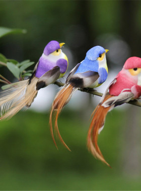 仿真小鸟装饰摆件教学道具真羽毛泡沫假鸟墙面捆绑壁挂园林树枝