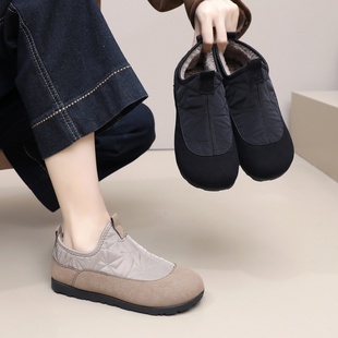 平底轻便羽毛球鞋秋冬季加绒老北京布鞋女防滑中老年妈妈鞋棉鞋