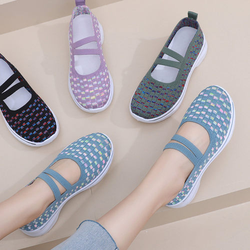 彩线飞织平底女士老北京布鞋