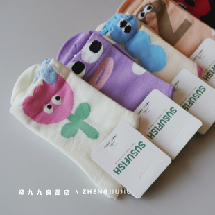 袜子女卡通中筒袜潮可爱表情女袜创意精梳棉多巴胺袜子 郑九九韩版