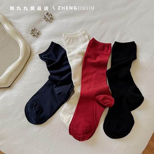 郑九九中筒袜羊毛袜秋冬红袜子