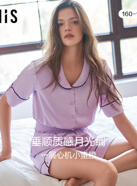 爱美丽IMIS睡衣女丝感凉感瘦腰开衫短袖短裤薄家居服套装IM46BNB2