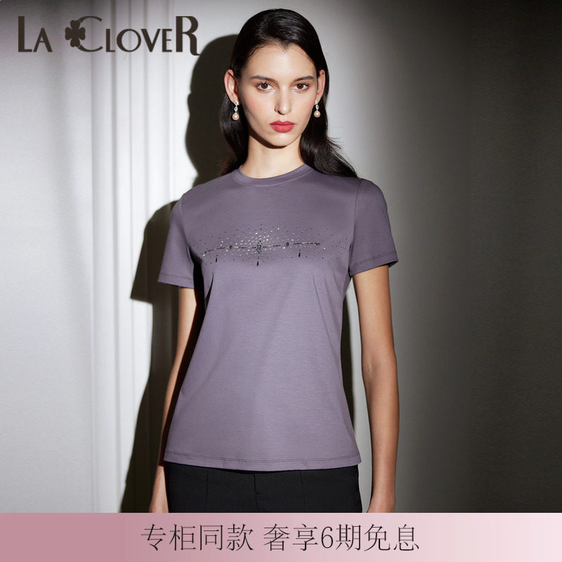 【新品】LACLOVER蕾丝轻时装兰卡文水钻T恤纯棉夏季家居服LC81UE1