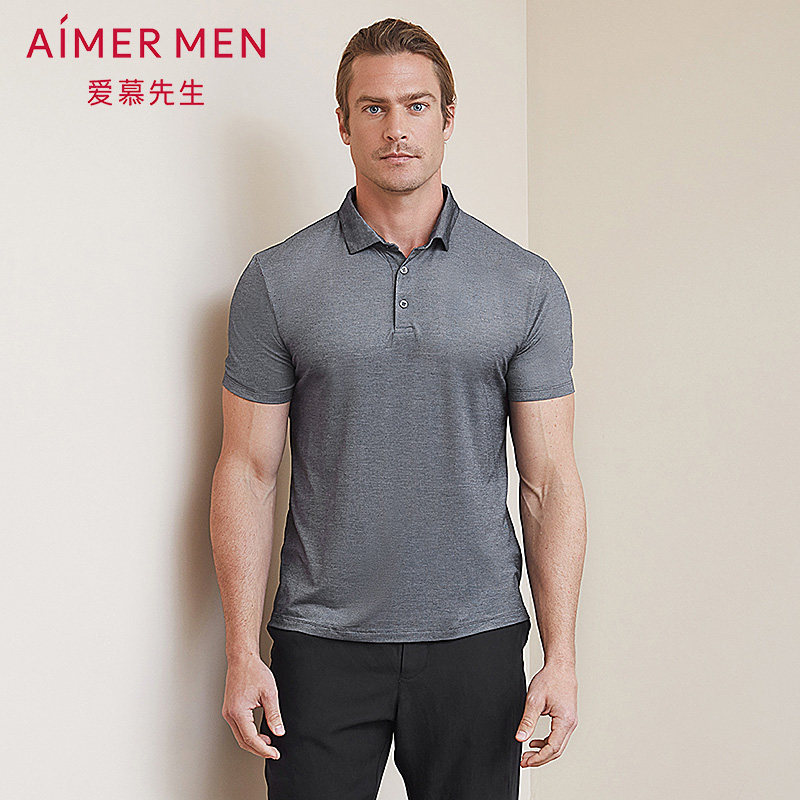 aimer men爱慕先生男士商务T翻领短袖上衣NS81B711
