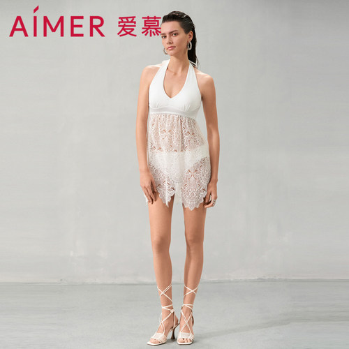 爱慕繁华之上泳衣女春夏深V裙式蕾丝性感分身泳衣AM679741