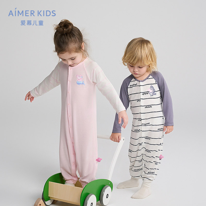 AIMER Kids小猪佩奇IP男女婴幼宝宝A类长袖连体爬服3A抗菌|奶皮衣