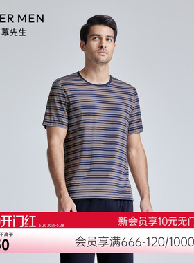 爱慕先生24SS条纹情怀睡衣男春夏可外穿圆领套头短袖家居NS41K961