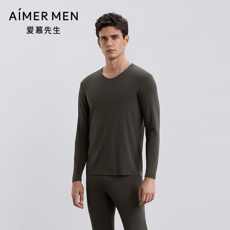 爱慕先生秋冬燚暖衣净痕系列保暖男士含山羊绒V领长袖NS72J271P