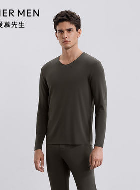 爱慕先生秋冬燚暖衣净痕系列保暖男士含山羊绒V领长袖NS72J271P