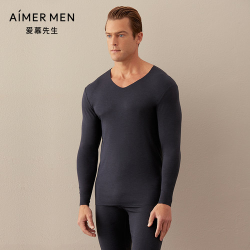 aimer men爱慕先生太极随心暖衣男士V领长袖保暖上衣NS72D601