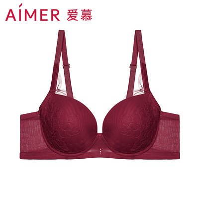 爱慕内衣女红色本命年大胸显小轻薄透气性感洞洞文胸胸罩AM116522
