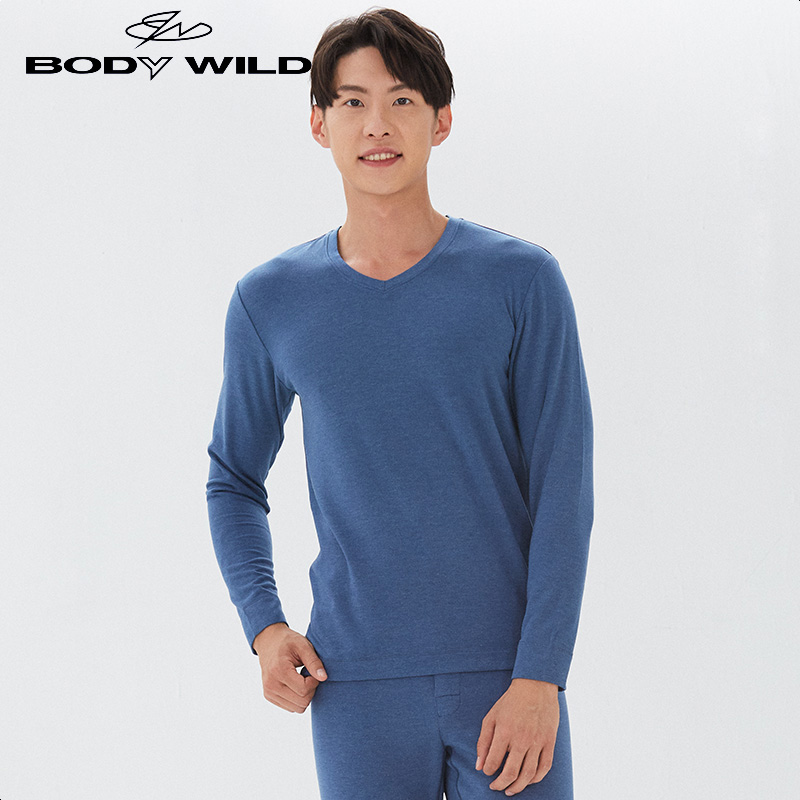 body wild宝迪威德品牌男士保暖内衣暖绒v领长袖上衣zbn72lh1