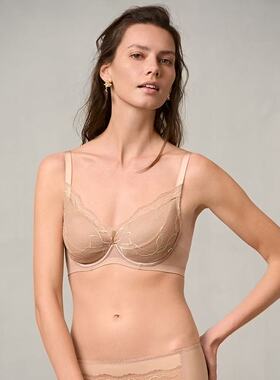 爱慕24AW简韵内衣女软钢圈悬浮薄杯大胸显小蕾丝文胸AM13A031