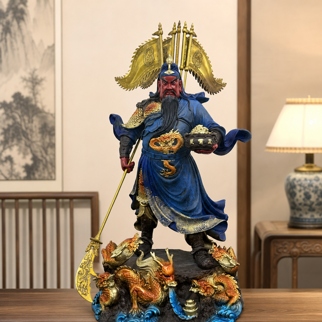 彩绘九龙关公纯铜供奉神像关二爷家用招财公司店铺开业关羽