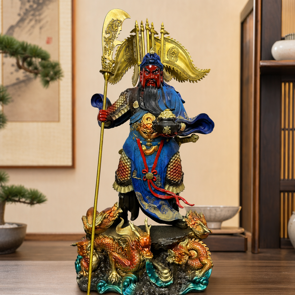 彩绘九龙关公纯铜供奉神像关二爷家用招财公司店铺开业礼品