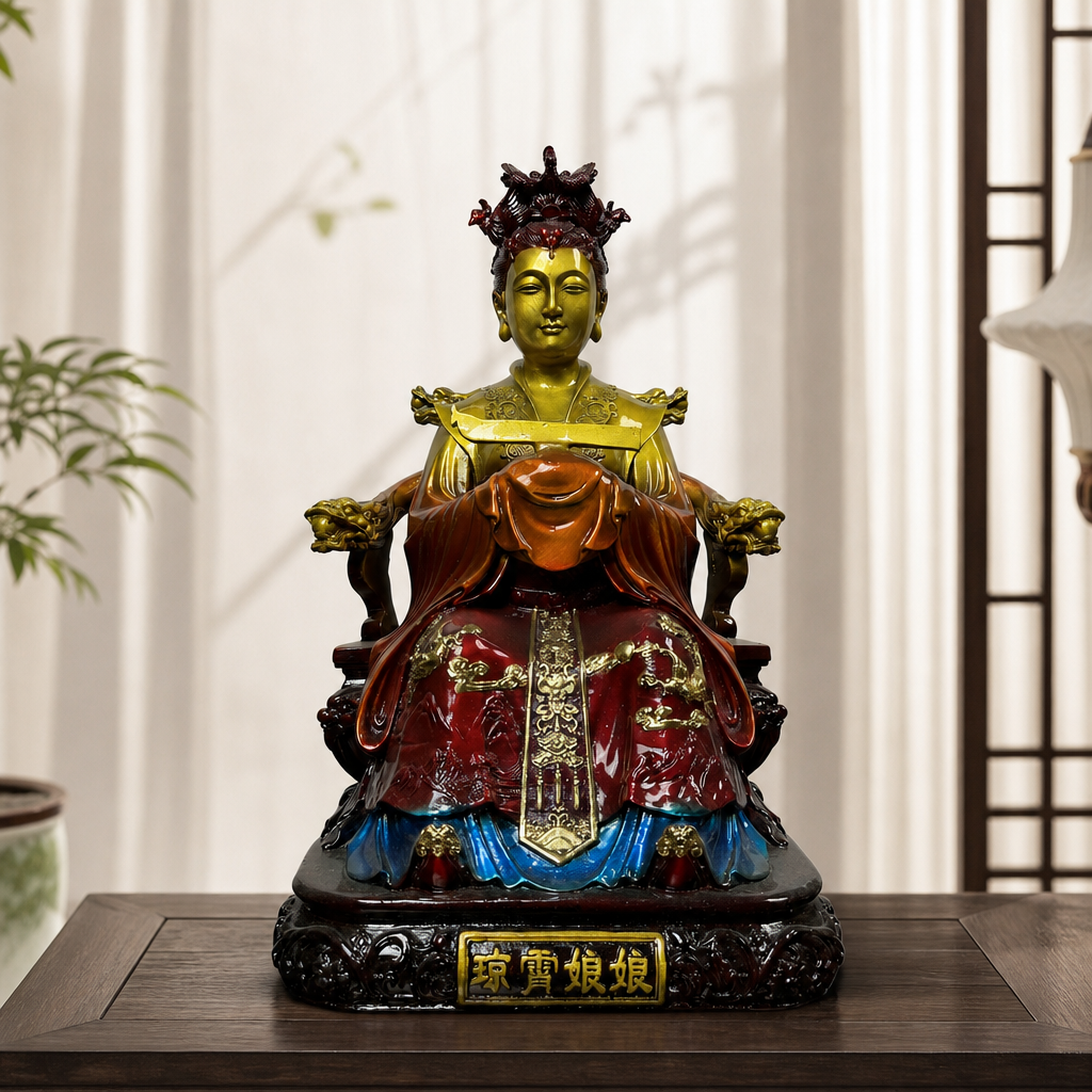 纯铜琼霄娘娘彩绘泰山娘娘佛像家用神像中式供奉摆件