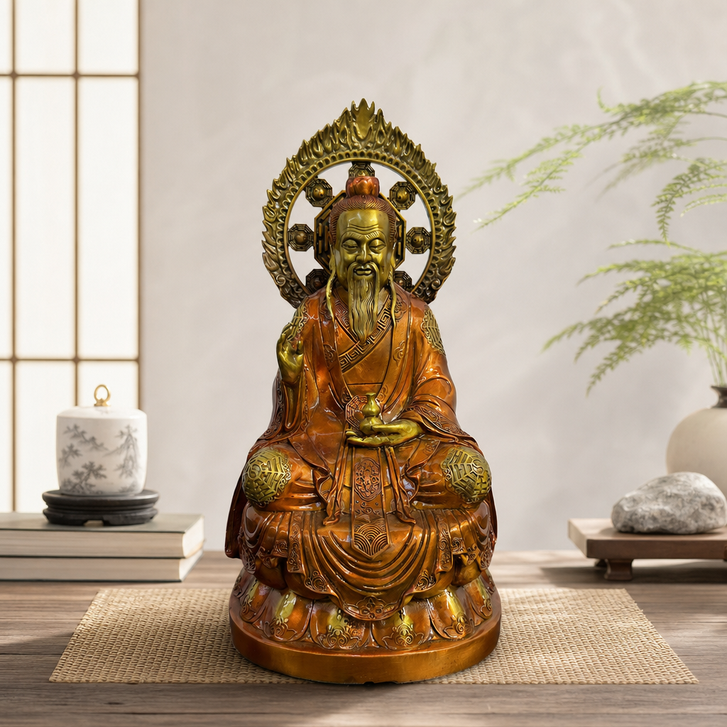 黄铜太上老君神像道德天尊供奉三清道祖铜像摆件家用客厅摆件