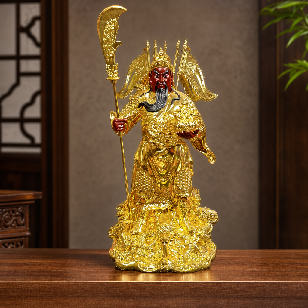 贴金关公九龙纯铜摆件供奉店铺武财神招财关羽开业关二爷神像