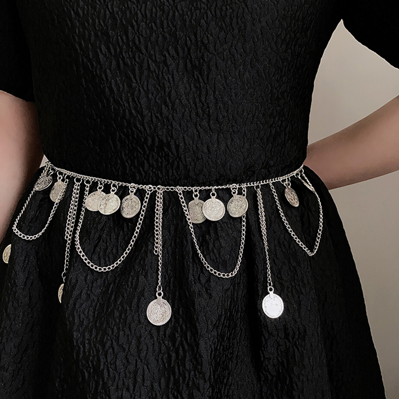异域民族风流苏钱币腰链女款复古时尚百搭链条皮带设计感配裙装饰