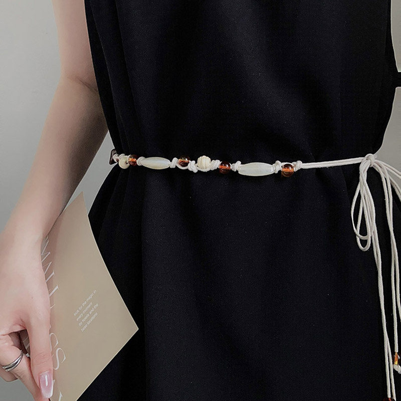 波西米亚风编织腰绳女时尚简约手工串珠腰带百搭多色树脂珠子装饰