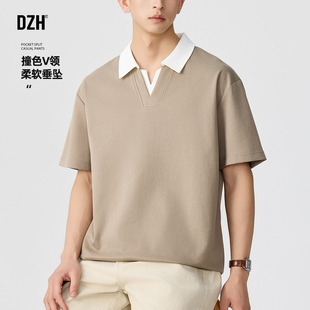 男士超好看polo衫男短袖男款夏季痞帅高级感男装翻领v领上衣半袖