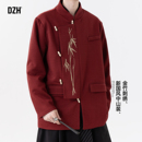 西装 男装 中山装 新中式 加厚潮 男士 外套男冬季 红色订婚结婚礼服新款