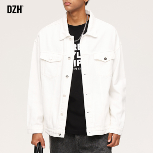 男士痞帅白色牛仔衣外套男2026新款秋装男款上衣美式翻领工装夹克
