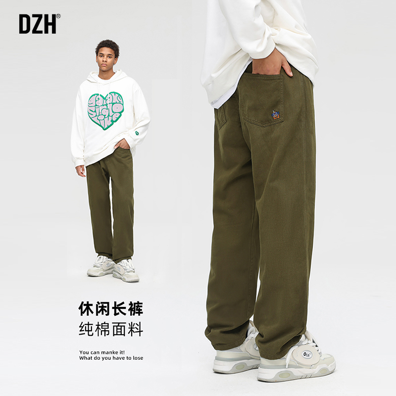 男士军绿色工装裤男款春秋美式直筒休闲纯棉裤子2025新款长裤百搭