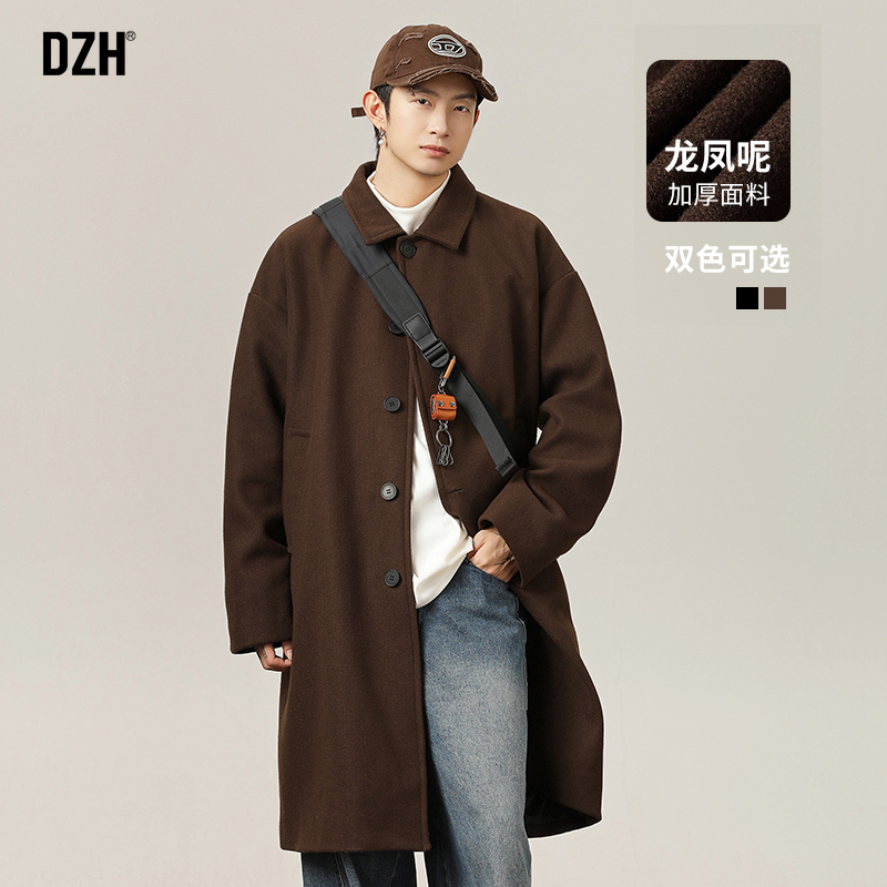 长款龙凤呢美式潮牌大衣外套