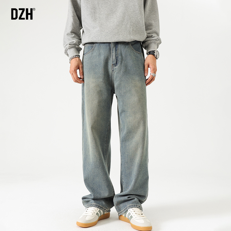 拉链长裤宽松直筒四季牛仔裤