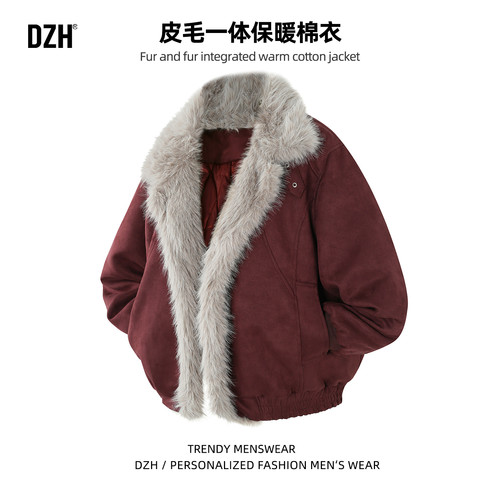 皮毛一体外套冬季保暖翻领棉衣