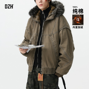 oversize痞帅座山雕外套男款 2025新款 加绒加厚 卡其色纯棉冬装 男士