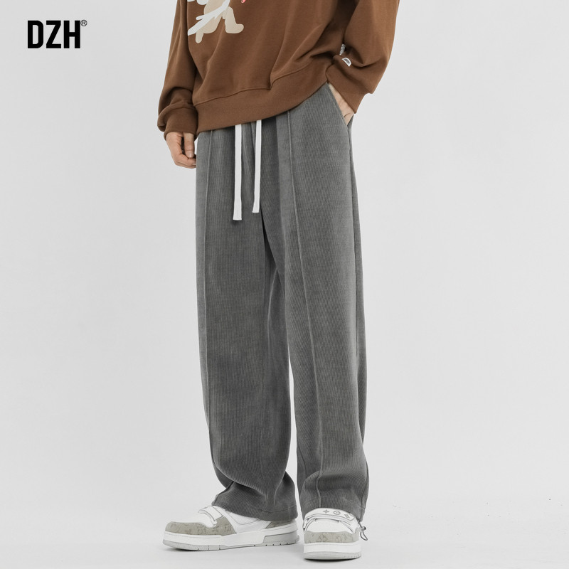 男士灯芯绒灰色裤子直筒宽松休闲裤男春季长裤2026新款运动裤男裤