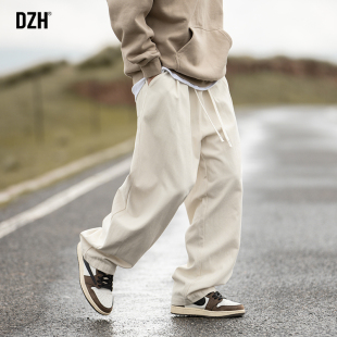 男士白色阔腿工装裤男2026新款春秋季纯棉大码休闲裤宽松直筒裤子