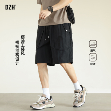 男士黑色速干短裤男夏季宽松工装裤子男款五分裤痞帅沙滩裤大裤衩