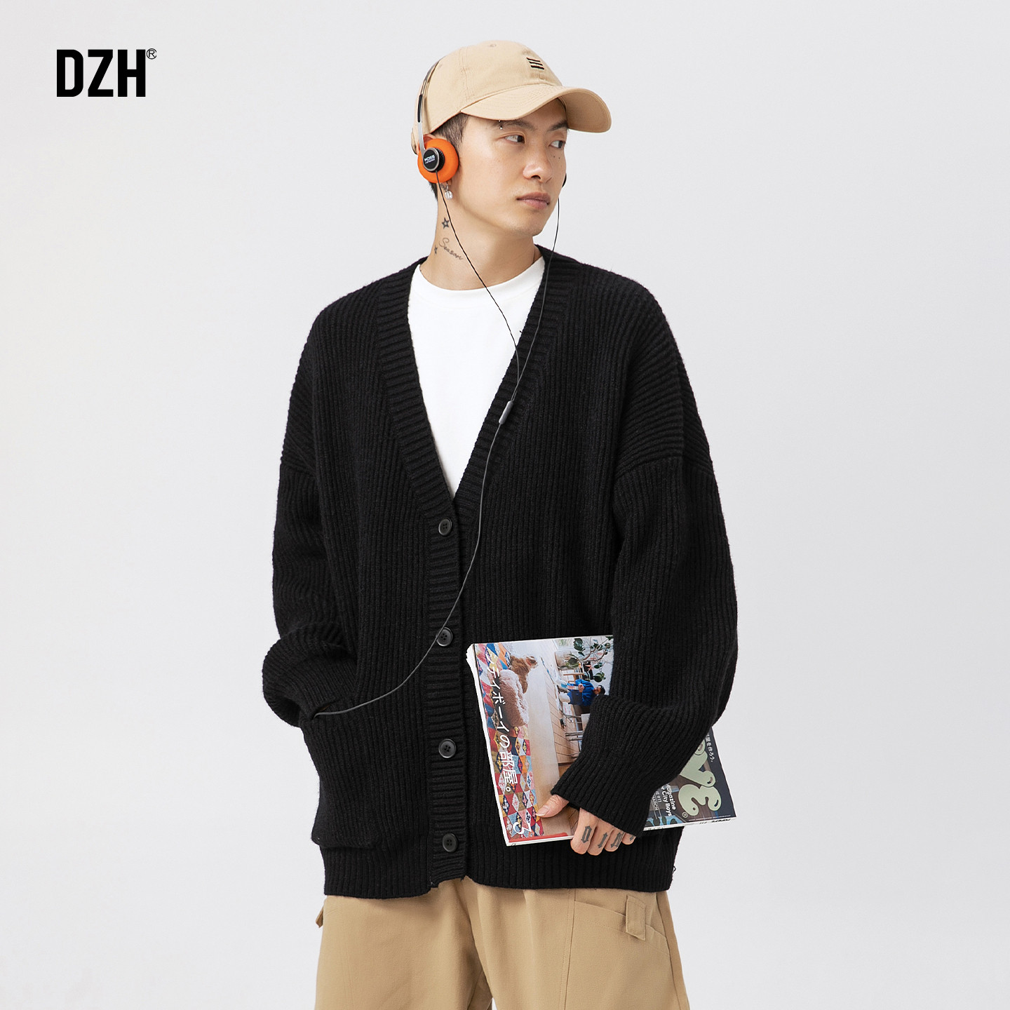 男士美式黑色慵懒风针织衫男款2025新款秋季外套外搭开衫宽松毛衣