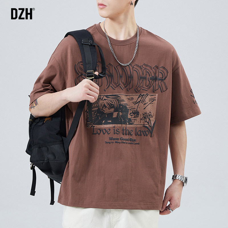 男士美式复古红色t恤男纯棉短袖夏季男款男装2025新款衣服体恤衫