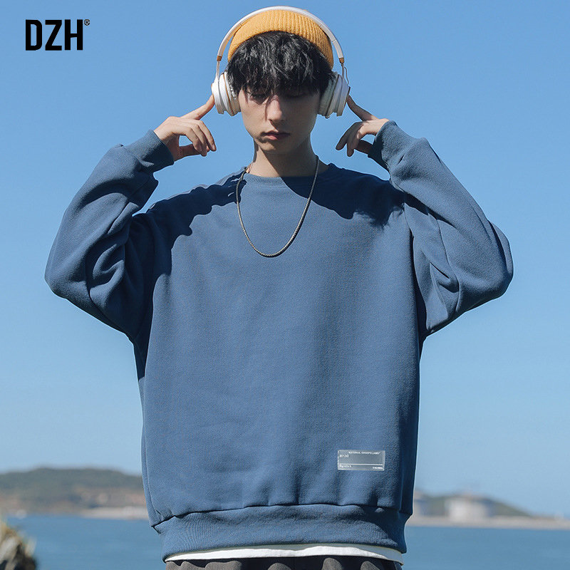 男士秋装潮牌圆领套头日系情侣加绒卫衣男秋季宽松长袖外套秋冬款