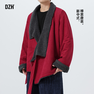 男士红色灯芯绒藏袍男款冬装2025新款新中式加绒外套宽松加厚上衣