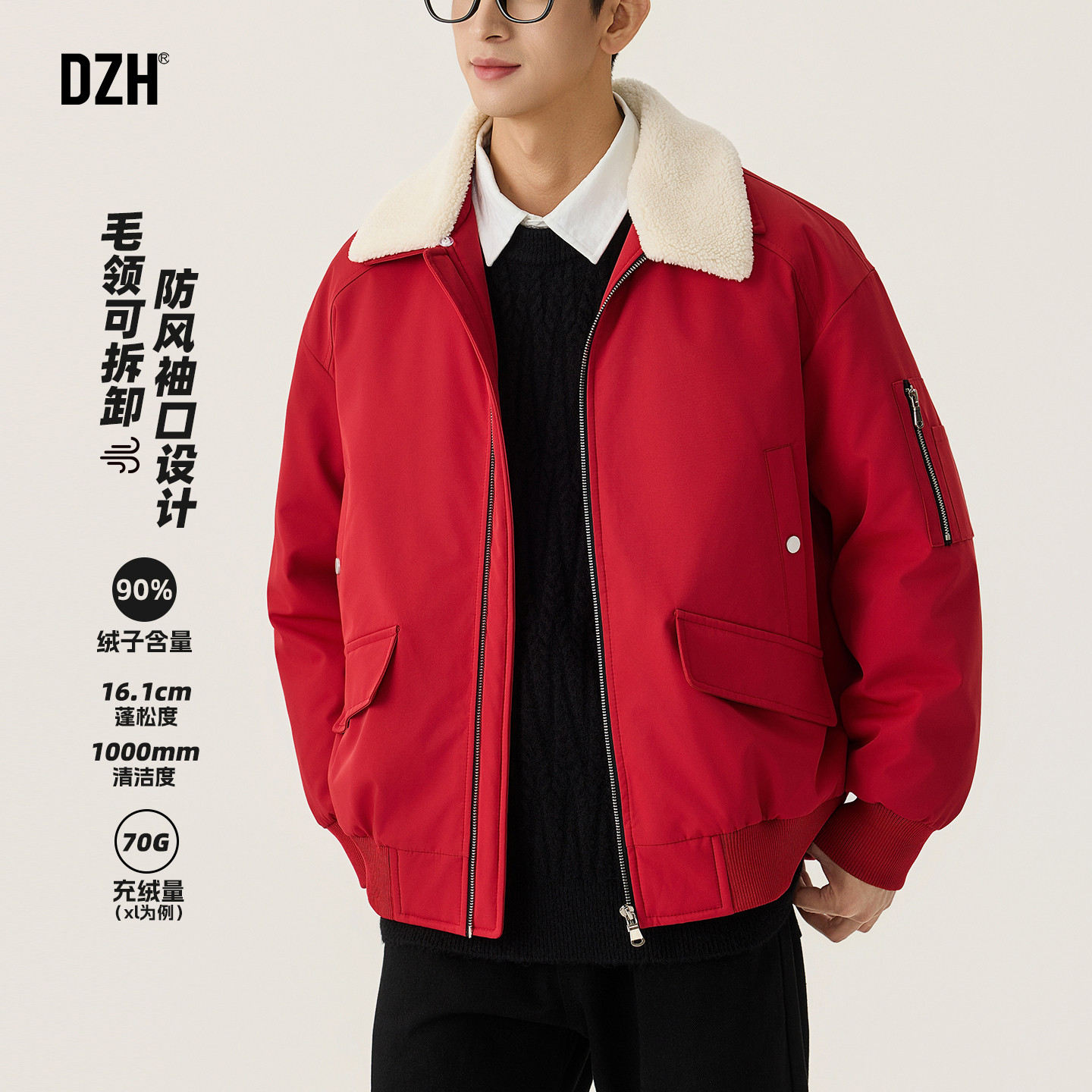 男士美式鸭绒羽绒服男冬季加厚红色毛领外套工装夹克冬装2025新款