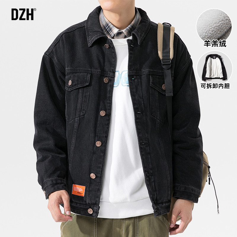 男士羊羔绒牛仔外套男大码宽松高级感痞帅秋冬季工装棉服加绒加厚