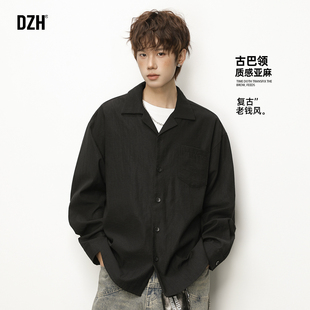男士老钱风衬衫男长袖春季潮牌2026新款亚麻衬衣外套百搭复古上衣