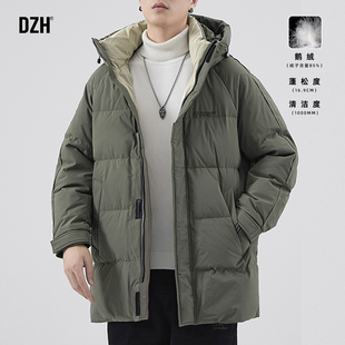 男士军绿色中长款羽绒服男款新款冬季加厚外套休闲保暖男装棉袄潮