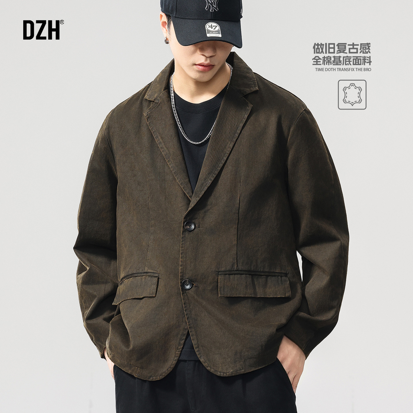 男士做旧西服男款冬季加厚潮牌2025新款美式休闲外套宽松上衣百搭