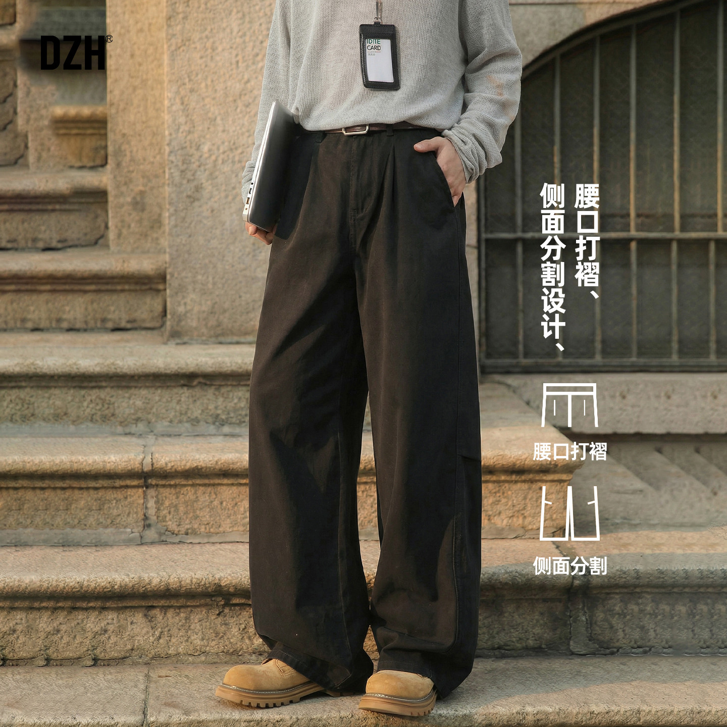 男士黑色直筒裤男春季工装纯棉裤子男款2026新款宽松裤休闲裤长裤