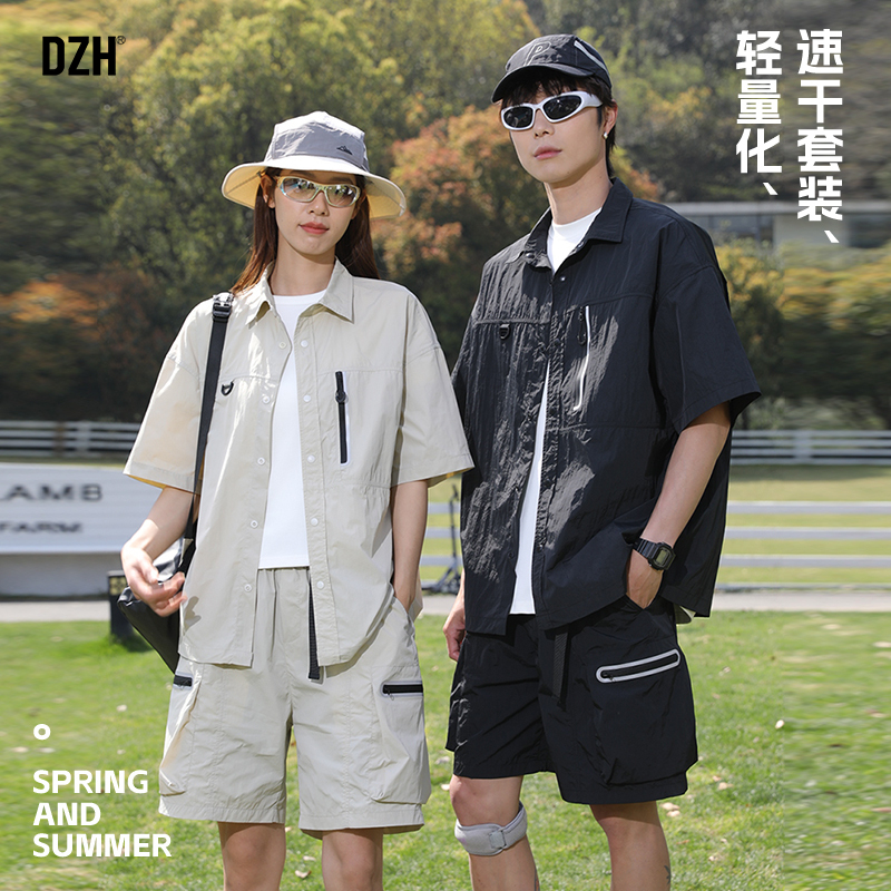 情侣速干运动套装男夏季薄款2025年新款工装衬衫短裤情侣装夏短袖