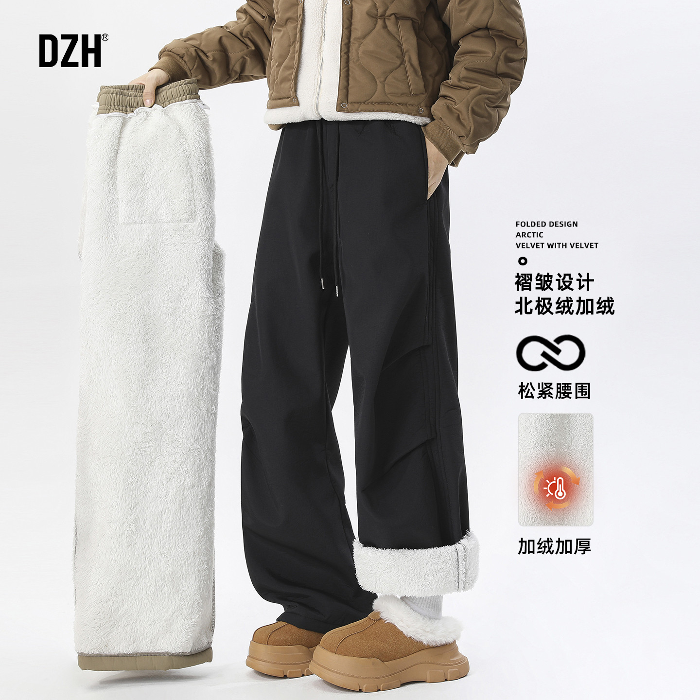 男士加绒加厚保暖裤子男款潮牌2026新款冬季长裤滑雪裤宽松休闲裤