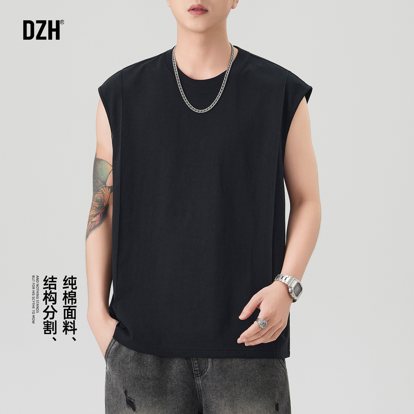 男士黑色运动背心男款美式坎肩男夏季纯棉无袖t恤内搭老头衫汗衫