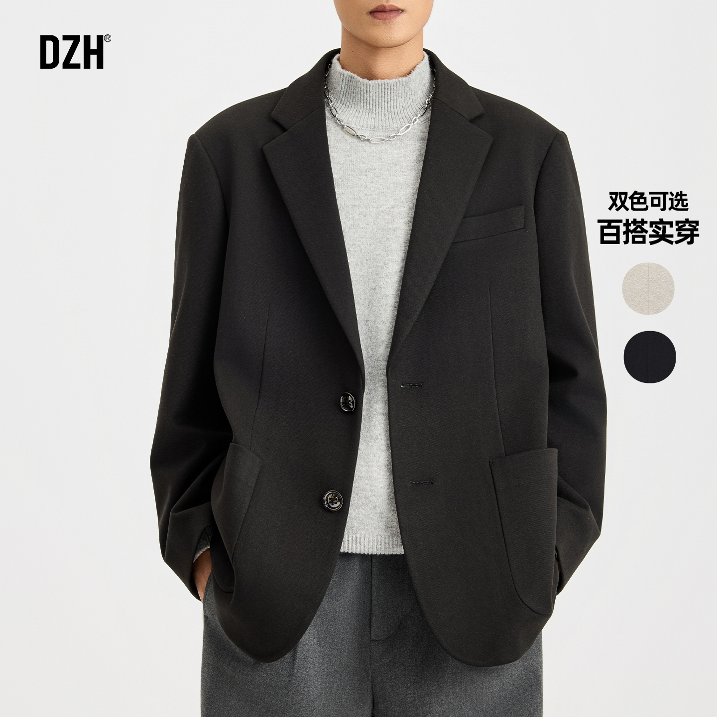 男士休闲高级感痞帅修身翻驳领西装复古冬季毛呢厚外套男2025新款