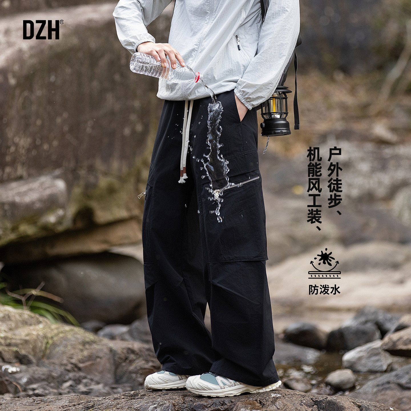 男士防水冲锋裤工装裤男高级感痞帅裤子男款2026新款休闲裤机能裤